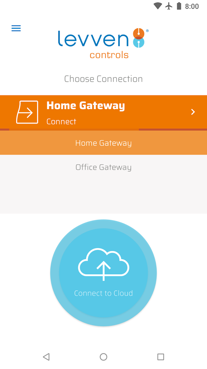 Gateway connection screen for the Levven Controls app