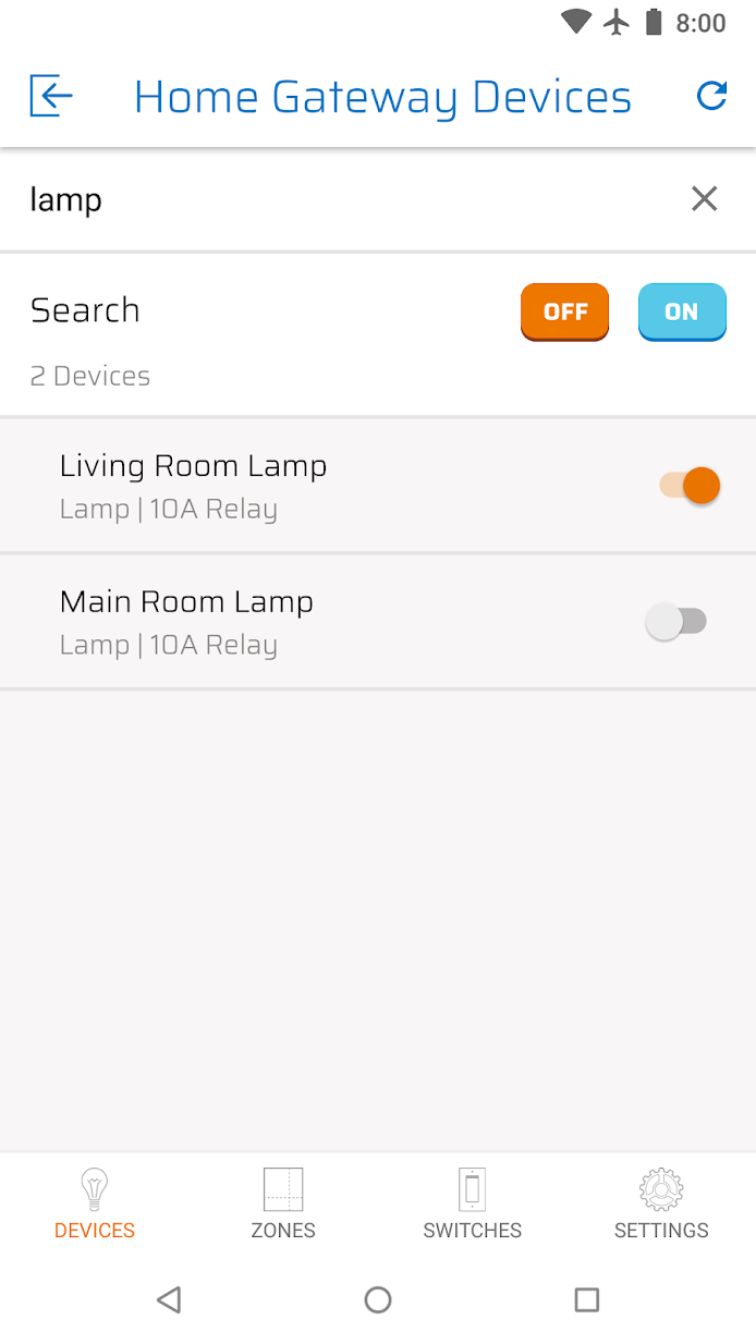 Mobile app screenshot showing search functionality