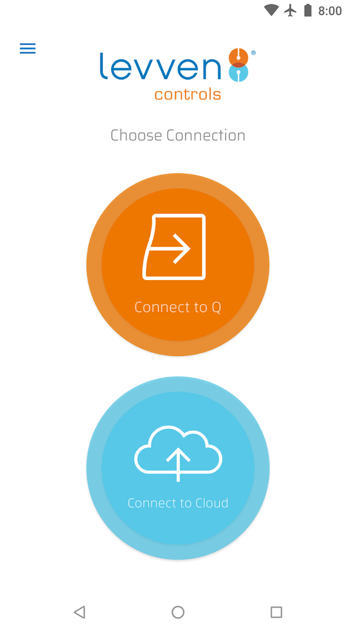 Screenshot showing connection options for the Levven Controls app